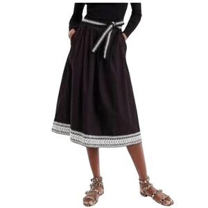 J. Crew Women's Black Cotton & White Embroidered Lined Pull Up Elastic Waist A-L